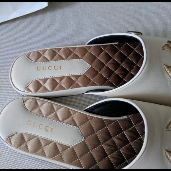 GUCCI Ivory Gold New York Yankees slides mules - Picture 5 of 7
